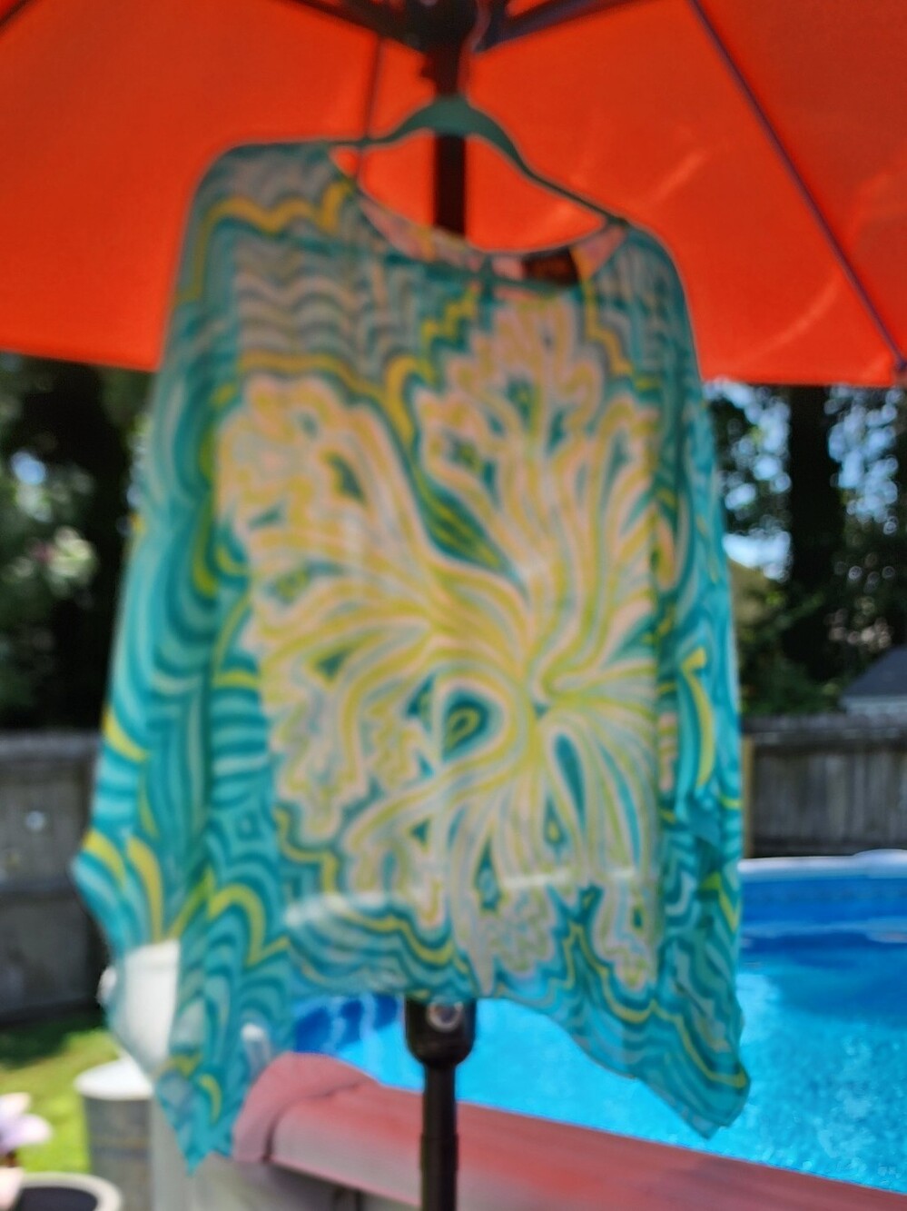 Bob Mackie Teal & Yellow Swirl Poncho Style Top